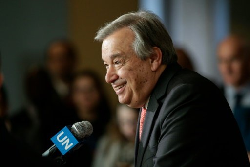 Antonio Guterres speaks to reporters on the selection of the next UN Secretary-General at the UN headquarters in New York, on April 12, 2016 -AFP photo