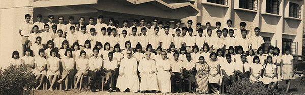 Three priests and St Joseph’s secondary School students – 1963.
