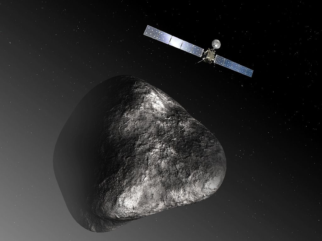 The Rosetta spacecraft measures 32 m across including the solar arrays, while the comet nucleus is thought to be about 4km wide. AFP Photo