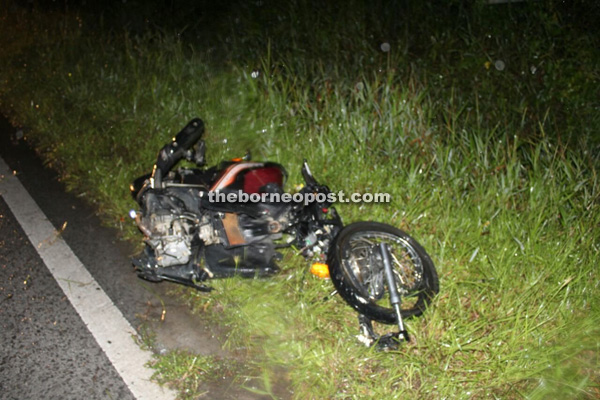 The damaged motorcycle after the incident.