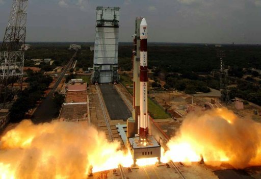India's Polar Satellite Launch Vehicle would be carrying a 714 kilogram main satellite for earth observation and 103 smaller "nano satellites" which would weigh a combined 664 kilograms. - AFP Photo