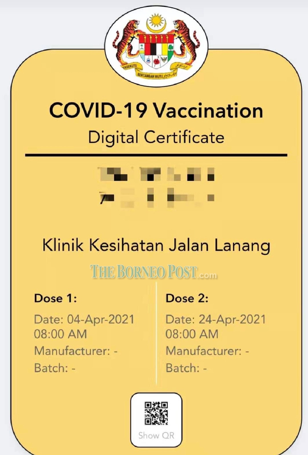 Digital certificate issued mysejahtera