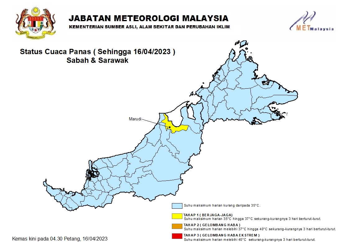 MetMalaysia emite alerta amarilla para Marudi en medio de una ola de calor a nivel nacional