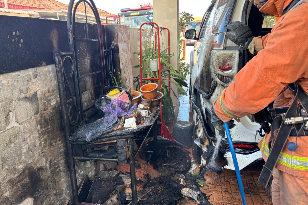 4WD, fence damaged after fire breaks out in car porch at Miri house